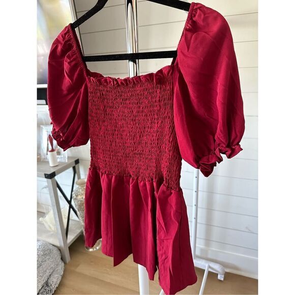 Women’s Elastic Puff Sleeve Ruffle Tunic Top Blouse Medium - Picture 3 of 8